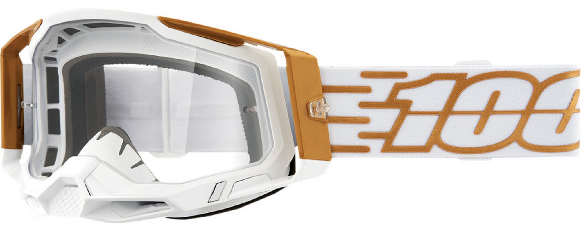 100% Racecraft LTD MX Offroad Goggles Gold/White w/Gold Mirror Lens 